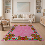 Festive Gingerbread Men Pink Kids Area Rug