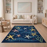 Starfish Ocean Waves Blue Area Rug