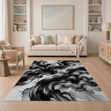 Black White Ink Flow Abstract Area Rug