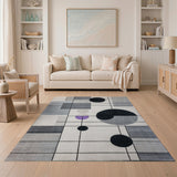 Modern Geometric Grey Area Rug with Circles