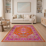 Multi-color and Patterns Vibrant Orange Pink Persian Medallion Rug