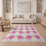 Pink Diamond Lattice Geometric Rug