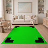 Vibrant Green Black Border Geometric Area Rug