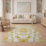 Gold Ornate Floral Butterfly Area Rug