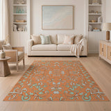 Vibrant Orange Teal Floral Persian Rug