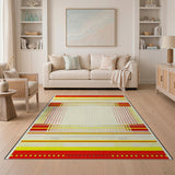 Vibrant Red Yellow Geometric Stripe Dot Area Rug