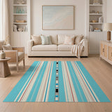 Bold Blue Red Vertical Striped Area Rug