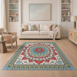 Multi-color and Patterns Vibrant Red Teal Mandala Persian Area Rug