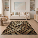 Gold Overlapping Frame Geometric Area Rug