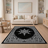 ODIKA Washable Black & White Gothic Medallion Area Rug, Low Pile Non-Slip Vintage Rug