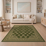 Elegant Green Gold Floral Border Rug