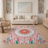 Ornate Red Starburst Floral Persian Area Rug