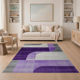 Geometric Modern Purple Grey Curved Geometric Area Rug