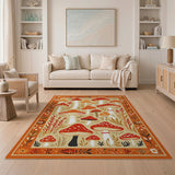 Orange Whimsical Red Mushroom Forest Area Rug