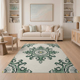 Teal Floral Medallion Cream Area Rug