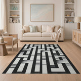 Black and White Black White Maze Geometric Area Rug