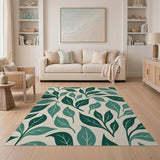 Green Leaves on Cream Botanical Area Rug