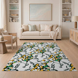 Vibrant Yellow-Green Abstract Floral Rug
