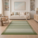 Green and Beige Striped Woven Area Rug