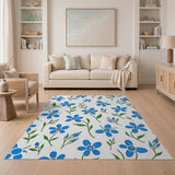 Blue Cornflower Floral Pattern Area Rug