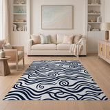 Abstract Area Black and White Navy Swirl Abstract Area Rug