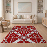 Bold Red Geometric Grid Red Area Rug