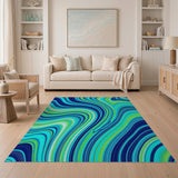 Abstract Area Swirling Blue Teal Abstract Area Rug