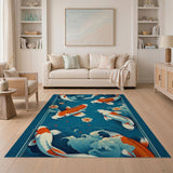 Teal Koi Fish Lotus Waves Area Rug