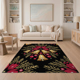 Golden Jingle Bells Poinsettia Holiday Rug