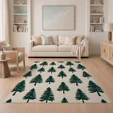 ODIKA Pine Tree Pattern Washable Area Rug - Low Pile Non-Slip Forest Design
