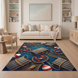 Coastal Crab and Trap Blue Area Rug
