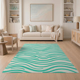 Blue and Teal Teal Wavy Lines Coastal Area Rug