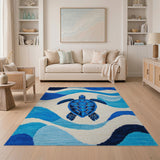 Sea Turtle Ocean Waves Blue Area Rug