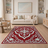 Ornate Red Persian Area Rug with White Intricate Motifs
