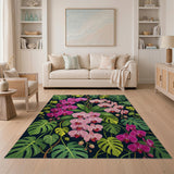 Vibrant Pink Orchid Monstera Leaf Area Rug