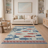 Coastal Fish School Area Rug in Blue Red
