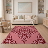 Floral Vintage Elegant Pink Damask Floral Area Rug