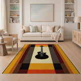Black Acoustic Guitar Multi-Color Plaid Area Rug