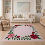 Pink Rose Vine Border Floral Rug