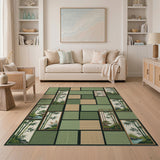 Green Bamboo Shoji Grid Area Rug