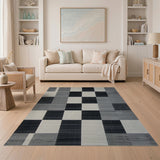 Geometric Modern Modern Black White Geometric Block Area Rug