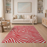 Red Bold Red Wavy Stripe Area Rug