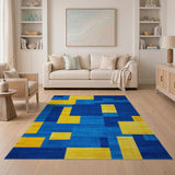 Multi-color and Patterns Bold Blue Yellow Geometric Area Rug