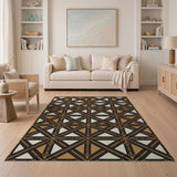 Gold Ornate Trellis Lattice Area Rug