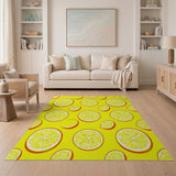 Vibrant Yellow Lemon Slice Fruit Pattern Area Rug