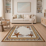 Beige Starfish Seaweed Coastal Border Rug