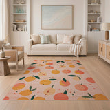 Blush Pink Peach Fruit Pattern Area Rug