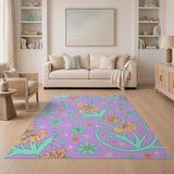 Vibrant Purple Hibiscus Floral Area Rug