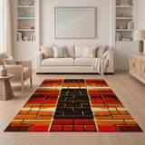 Fiery Glitch Brick Geometric Area Rug