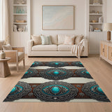 Ornate Turquoise Concho Southwestern Area Rug